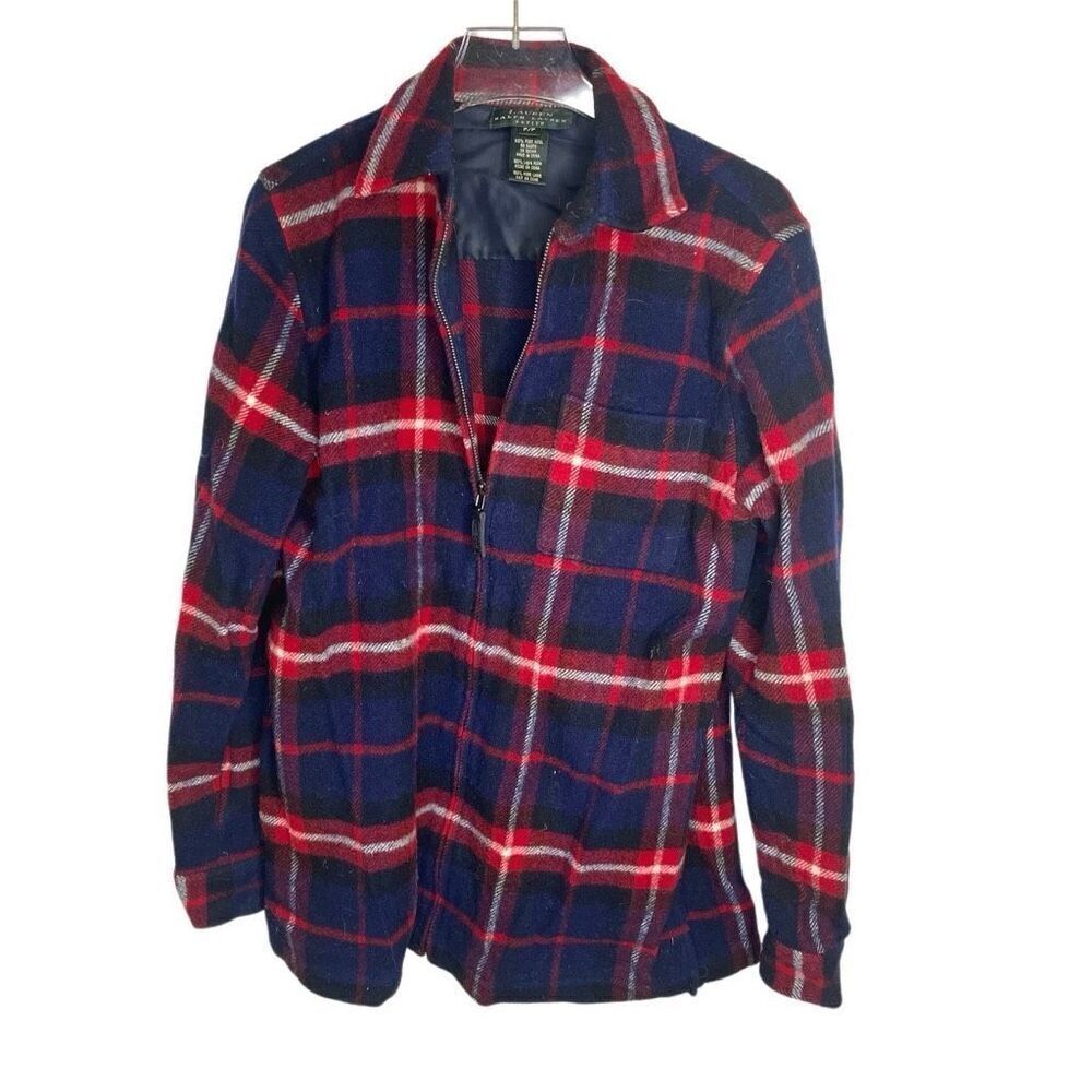 Lauren Ralph Lauren Womens Red Wool Plaid Zip Up Cardigan Jacket Size PP Small S